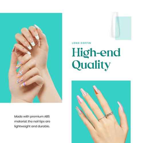 Beetles Nail Tips and Glue Gel Nail Kit, 2 In 1 Nail Gel and Base Gel with 500Pcs Coffin Nails and Innovative UV LED Lamp Easy DIY Fast Nail Extension Set, 48W LED Nail Lamp 6 Colors Starter Kit