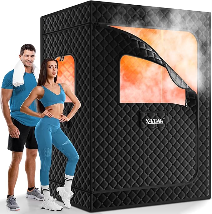 X-Vcak 2 Person Sauna, Extra Large Sauna Box, Portable Steam Sauna Tent with 2 Steamers, 2 Folding Chair, 71”x 49”x 36”, B...