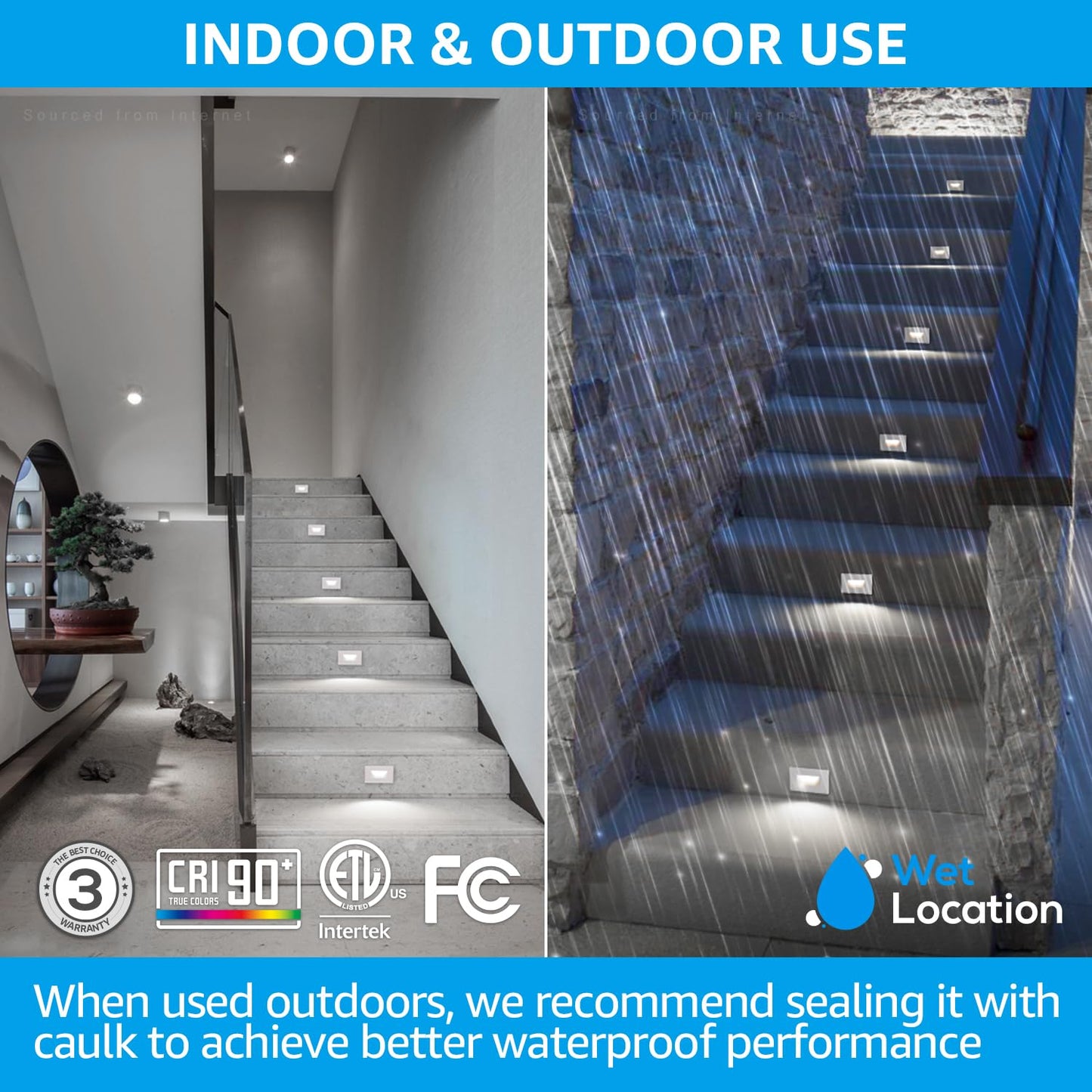 LEONLITE White 5CCT 120V LED Step Lights, 3.5W 150LM 5%-100% Dimmable Horizontal Stair Lights Indoor Outdoor Wet Location, CRI90+ & ETL, 2700K/3000K/3500K/4000K/5000K, Aluminum, Pack of 6