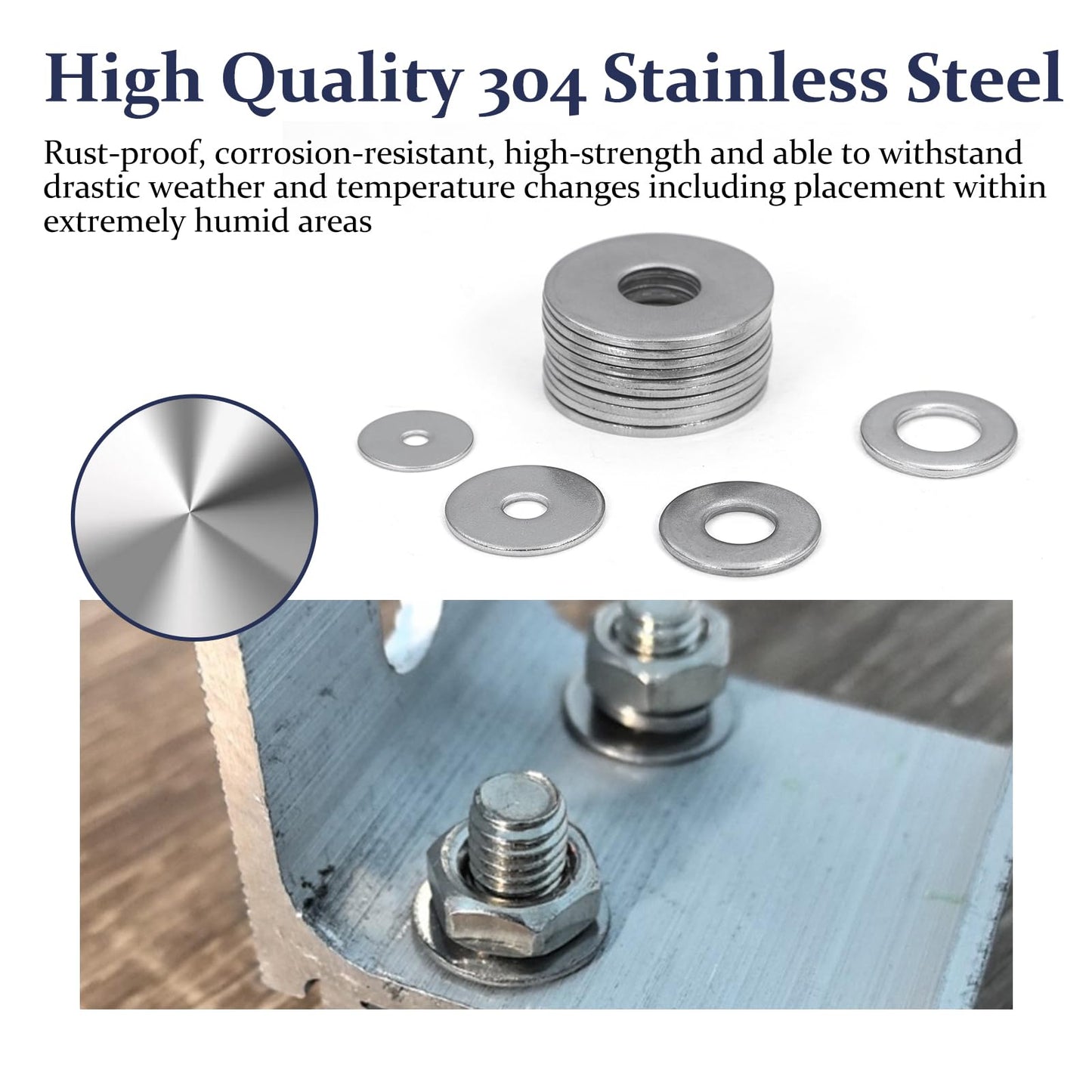 ZQZ 290Pcs Flat Washers, 304 Stainless Steel Fender Washers Assortment, 15 Different Sizes Wide Washer M3 M4 M5 M6 M8 M10 M12 Assorted Flatwashers Kit