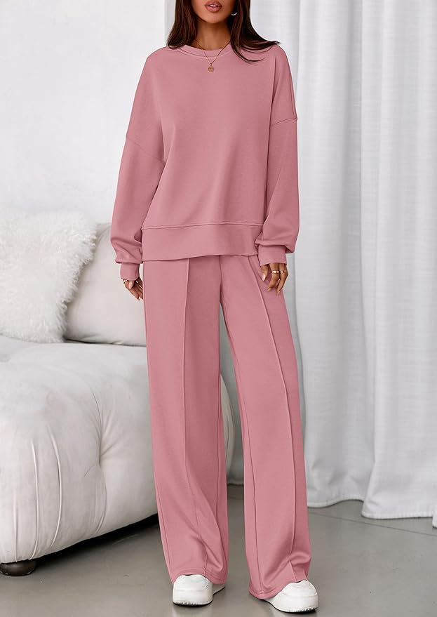 PRETTYGARDEN 2 Piece Sets For Women Fall Trendy Long Sleeve Sweatshirt Wide Leg Pants Loungewear Set Matching Sweatsuit