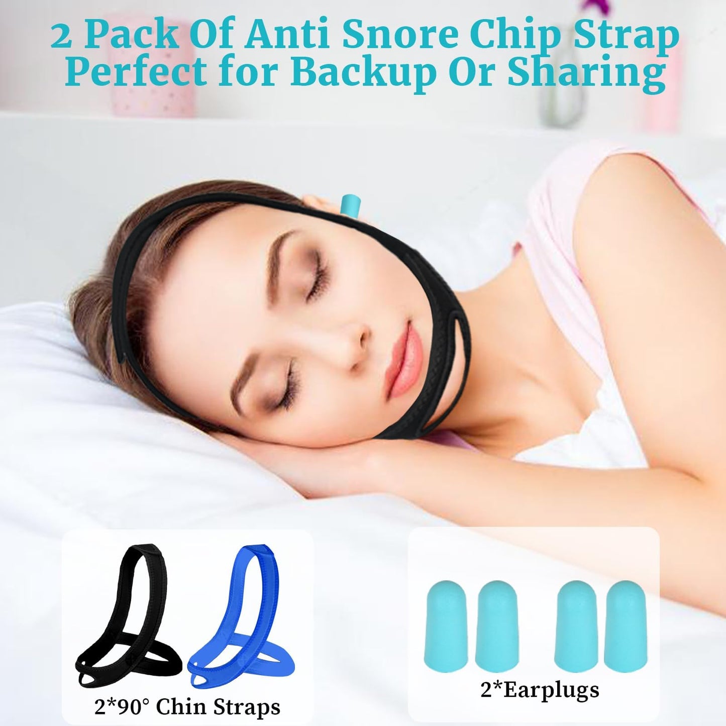 Anti Snoring Chin Strap for Sleeping, Adjustable Jaw Support Strap to Keep Mouth Closed, Stops Snoring Dry Mouth for Men Women, 2 Pack Comfort Fit Nighttime Sleeping Aid Snoring Solution