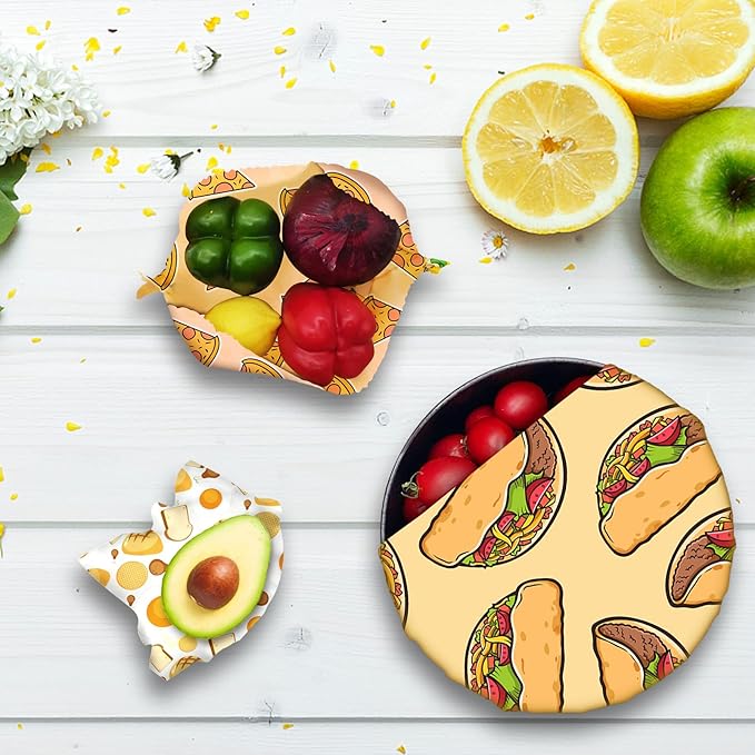 Beeswax Wrap, Beeswax Wraps For Food, Organic, Sustainable, Beeswax Food Wrap for Sandwich Storage, Reusable Beeswax Food Wrap 1L, 5M, 3S Food Patterns Beeswax Paper, 9 Pack Set