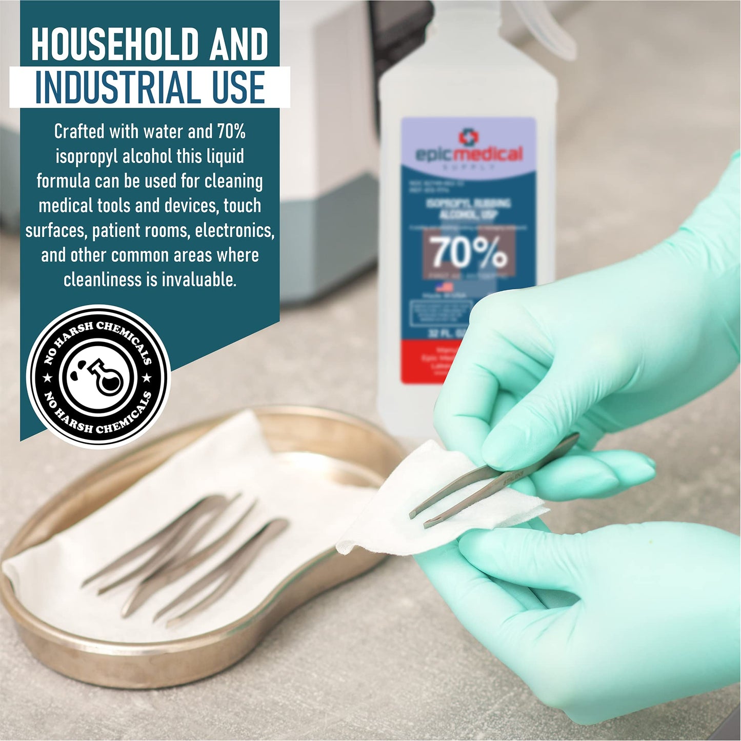 Epic Medical Supply Isopropyl Rubbing Alcohol 70% USP, 32 oz. Bottle, Multipurpose First Aid Antiseptic for Minor Wounds, Cuts, and Scrapes (32.00 Fl Oz Pack of 2)