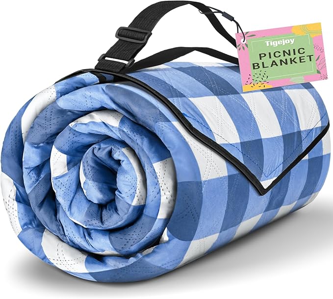 TigeJoy Extra Large Picnic Blanket Waterproof Foldable 80''x80'', Outdoor Picnic Mat Beach Blanket Sandproof for Park, Gra...