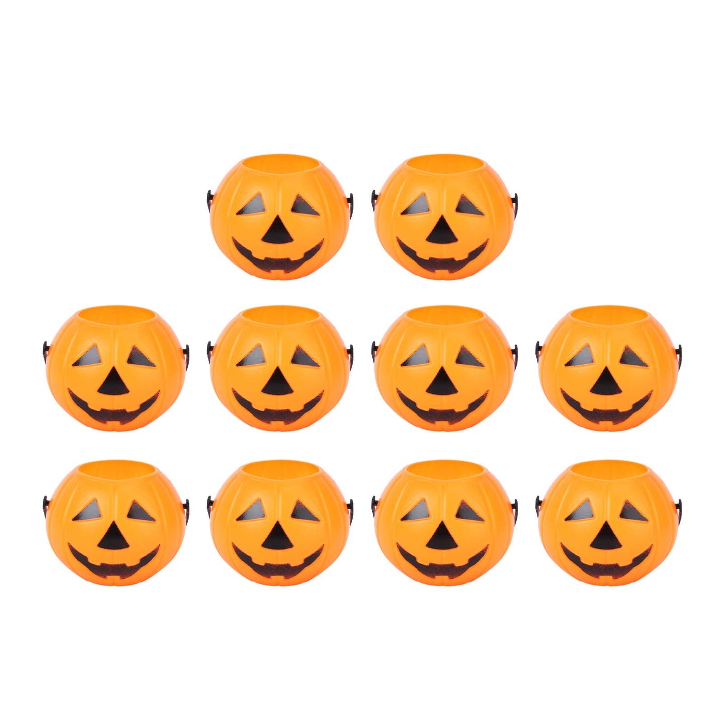 10PCS Halloween Plastic Pumpkins Portable Mini Pumpkin Buckets Pumpkin Candy Buckets Trick or Treat Pumpkin Candy Pail Holder (Orange)