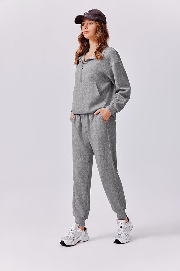 PINSPARK 2 Piece Sets for Women 2025 Fall Travel Outfits Long Sleeve Tracksuit Joggers Sets Half Zip Sweatsuit Matching Set