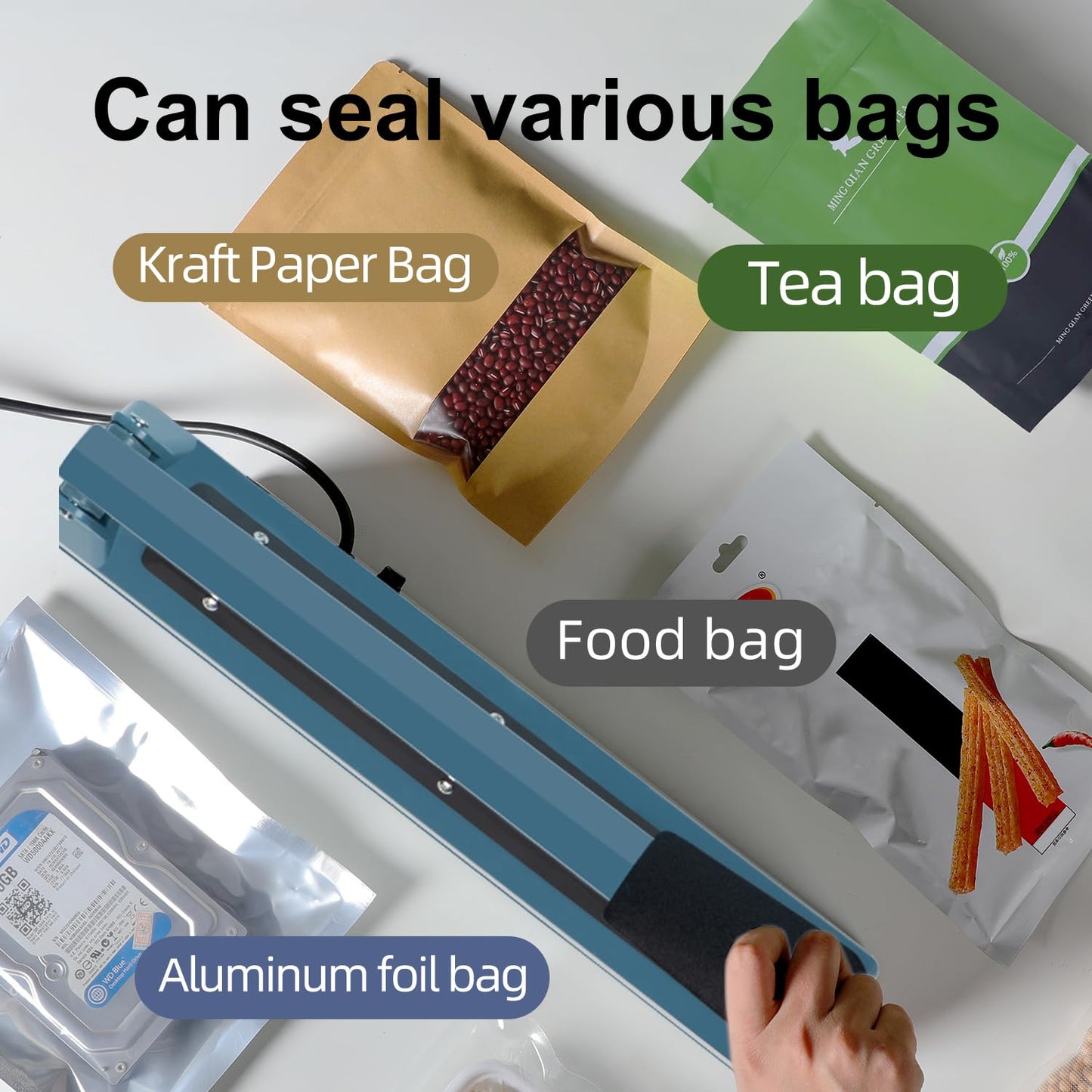 Metal body,Impulse Sealer 12 inch, Manual Heat Sealer Machine for Plastic Bags, Shrink Wrap Bag Sealers Heavy Duty Sealing Machine With Repair Kit (Blue)