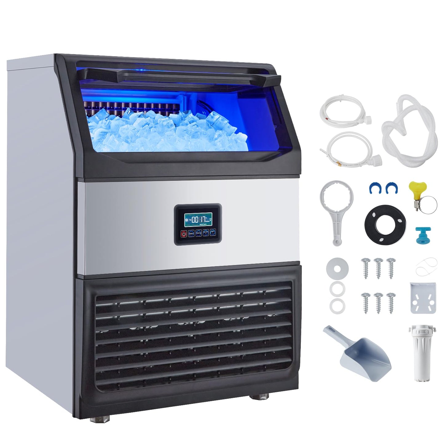 Commercial Ice Maker Machine 265 Lbs Daily Production - 55 Lbs Storage Bin with Energy Saving Quiet 580W Compressor, LCD Display & Auto Clean, Ice Cube Machine for Home, Bar, Restaurant, Party
