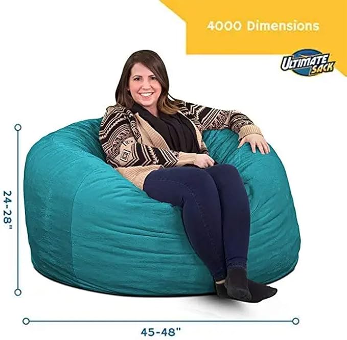 Ultimate Sack 4ft Bean Bag Chair, Oversize Bean Bag Chair for Adults, Comfy Chair Bean Bag Couch Lounge Sofa Loveseat Furniture | Teal Suede