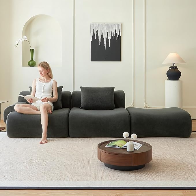 Cloud Couch Sectional,114"-Boneless Couch in a Box,Upholstered Couches for Living Room Bedroom with L-Shape Chaise,Modern Comfy Sofa-Cool Gray Couches,No Assembly Required,Low -Profile Sofa