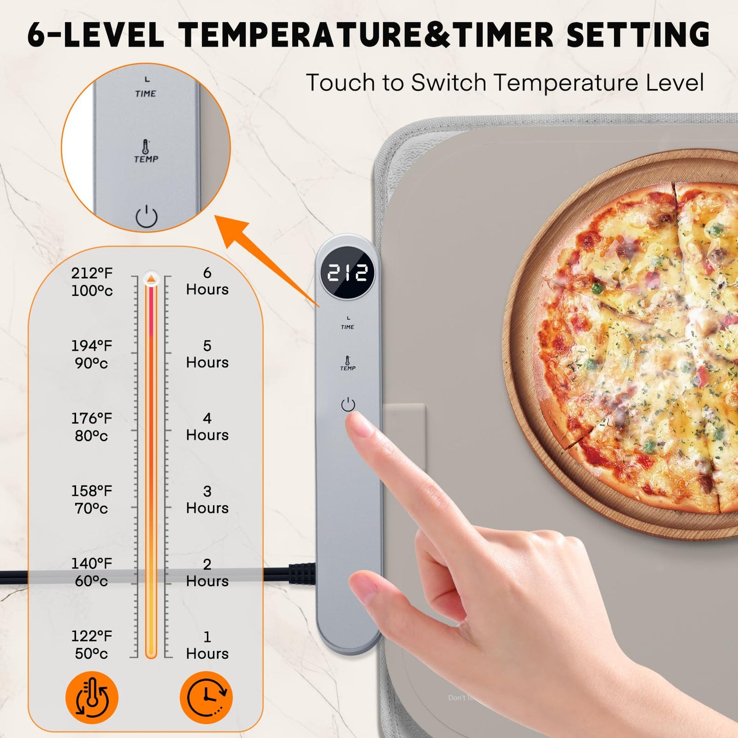 Homelove Warming Mat for Food - Electric Warming Tray with 6-Level Temperature and Hours Setting, Full Surface Graphene Heating, Waterproof Dishwasher-Friendly Food Warmer for Parties, Kitchen (Khaki)