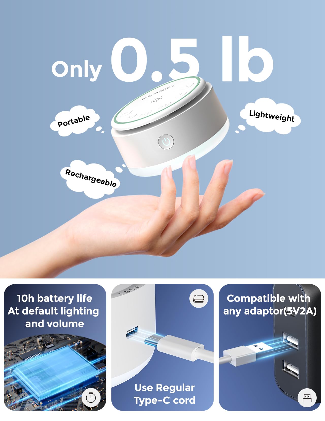 Momcozy Sound Machine for Baby | Portable White Noise Sound Machine for Sleep Rechargeable | 20 Sleep Sounds White Noise Machine with Nursery Night Light | Travel Sleep Sound Machine Battery Based