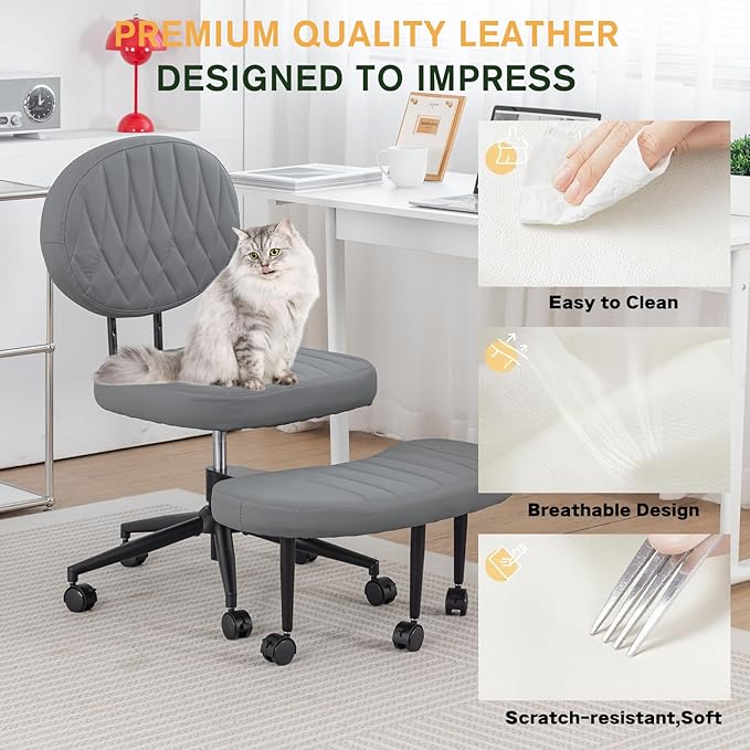 Ergonomic Cross Legged Office Chair with Wheels, Wide Seat and Backrest for Meditation, ADHD Cross Legged Office Chair with Adjustable Height, 360°Rotating Footrest for Yoga Home Office