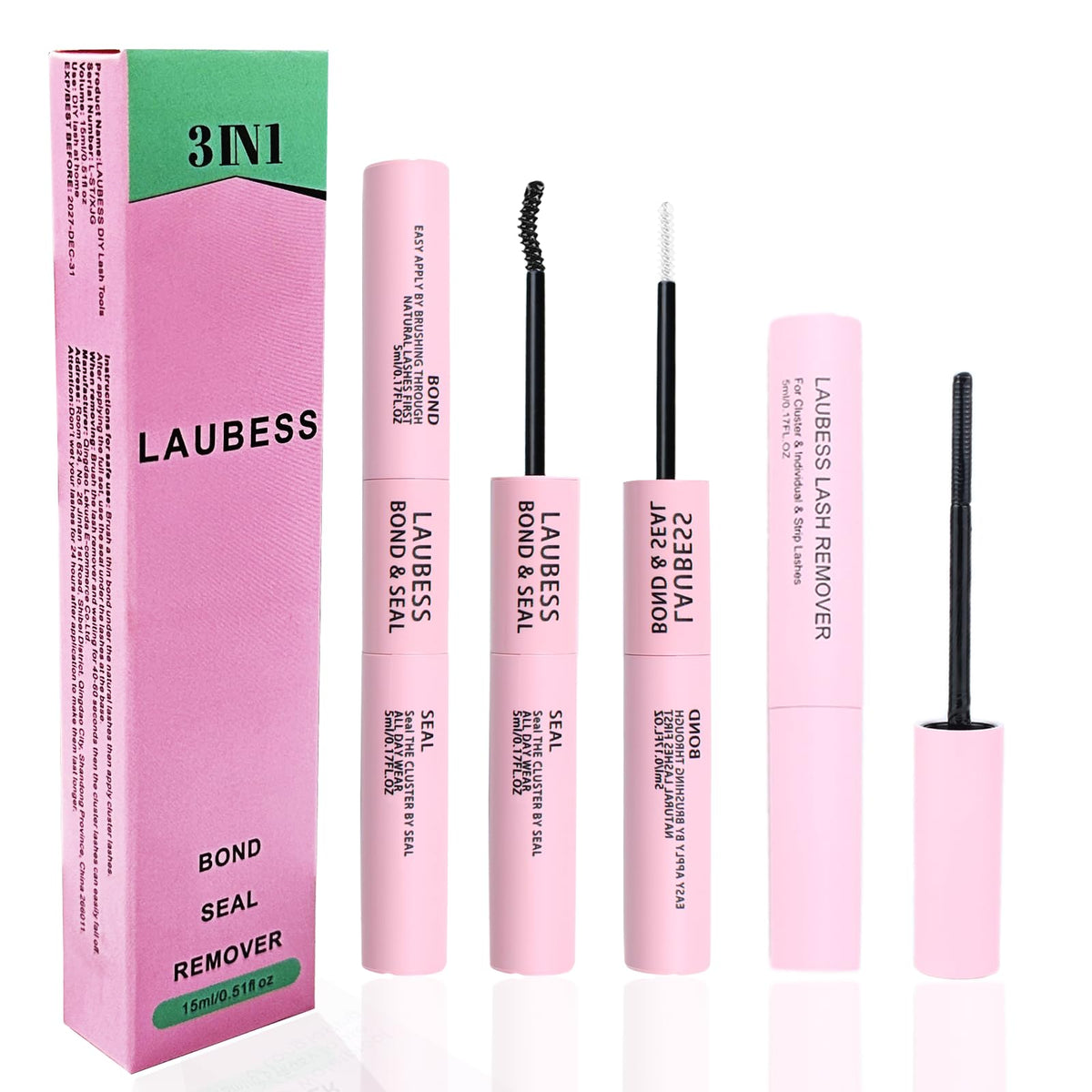 Lash Glue for Eyelash Clusters 3-in-1 Lash Remover for Lash Extensions Eyelash Glue Remover Lash Bond and Seal Waterproof DIY Ey