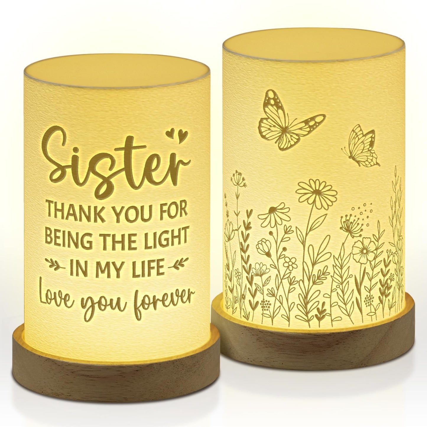 Afterprints Sister Gifts from Sisters, Unique 3D Printed Night Light, Sister Birthday Gifts, Presents for Sisters on Wedding, Graduation, Christmas, Table Lamp with Wooden Base
