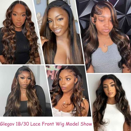13x6 Ombre Lace Front Wig Human Hair 1B/30 Body Wave Lace Frontal Wigs Human Hair Pre Plucked 180% Density Highlight HD Lace Front Colored Wig Human Hair Glueless Balayage Wig for Women 20 Inch