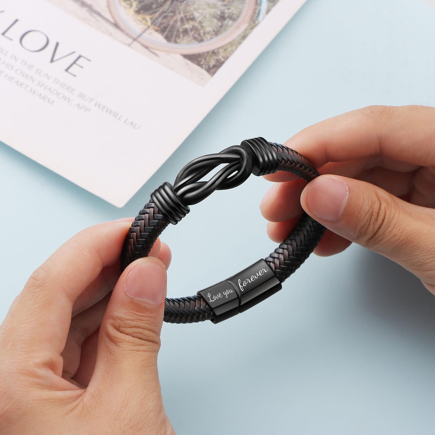 JoycuFF Anniversary Birthday Gifts Bracelets for Men Him Husband Boyfriend from Wife Girlfriend, Husband Boyfriend Gifts Ideas, Christmas Valentines Fathers Day Unique Mens Leather Knot Bracelet