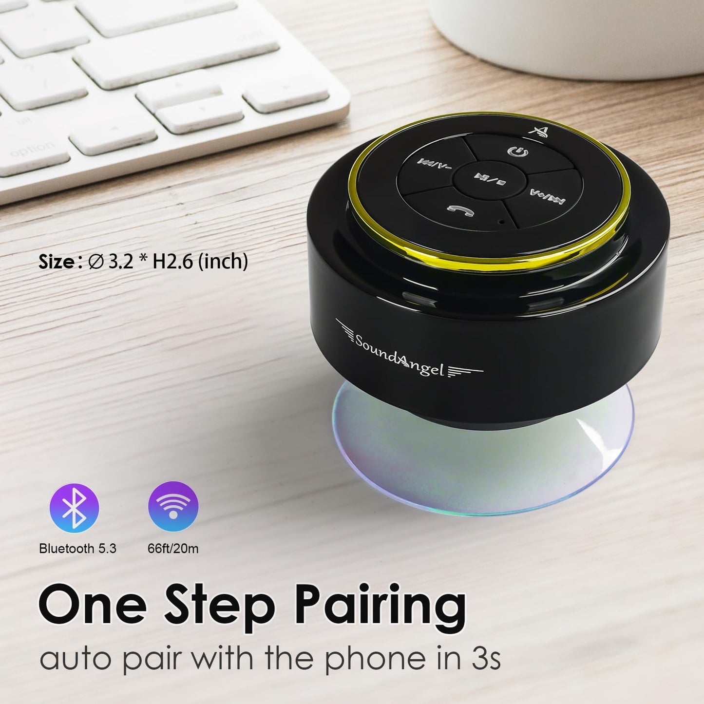 XLeader, Upgraded, Pro Shower Speaker, Certified IPX7 Waterproof Bluetooth Speaker, with Suction cup and Hook clip, Built-in Mic, Crystal Sound & Rich Bass, 12H Playtime, Ideal Gifts - SoundAngel Mate