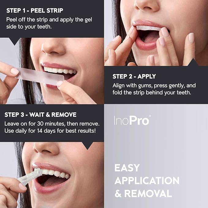 InoPro Natural Teeth Whitening Strips Kit 21 Treatments - Sensitive Teeth Whitener, Peroxide Free with Papain, Bromelain, Coconut Oil, White Strips for Teeth Whitening (42 Strips)