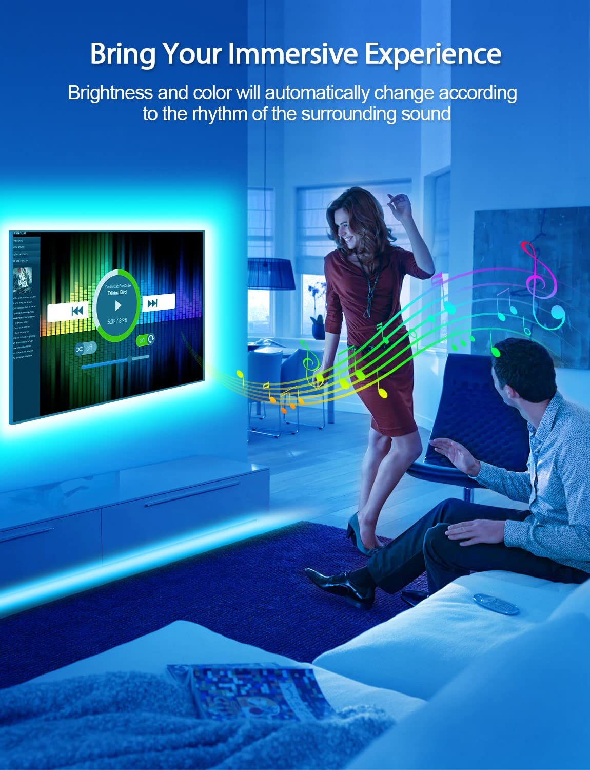 MATICOD LED Lights for TV Led Backlight, 16.4ft RGB Led Strip Lights for TV Lights Behind, USB Led Light Strip for 55-70in TV, Bluetooth APP Control Music Sync Ambient Lighting for Gaming Room