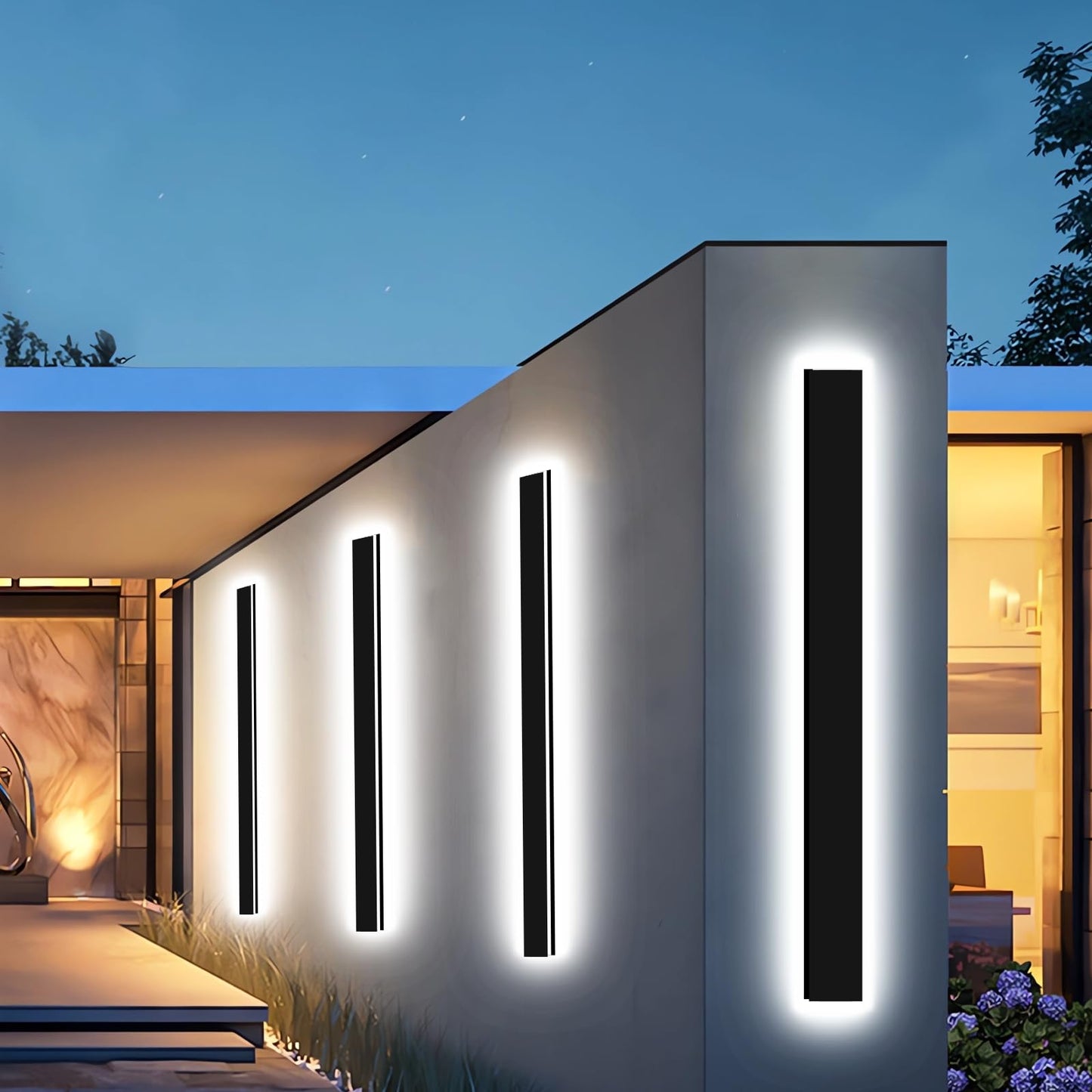 ENMLN Modern Outdoor Lights Fixture 2pc 39in,4.33in Wide Dimmable Long Exterior Light,Outside LED Wall Sconce IP65 Waterproof,Black LED Outdoor Entrance Lighting for Garage/Porch/Front Door