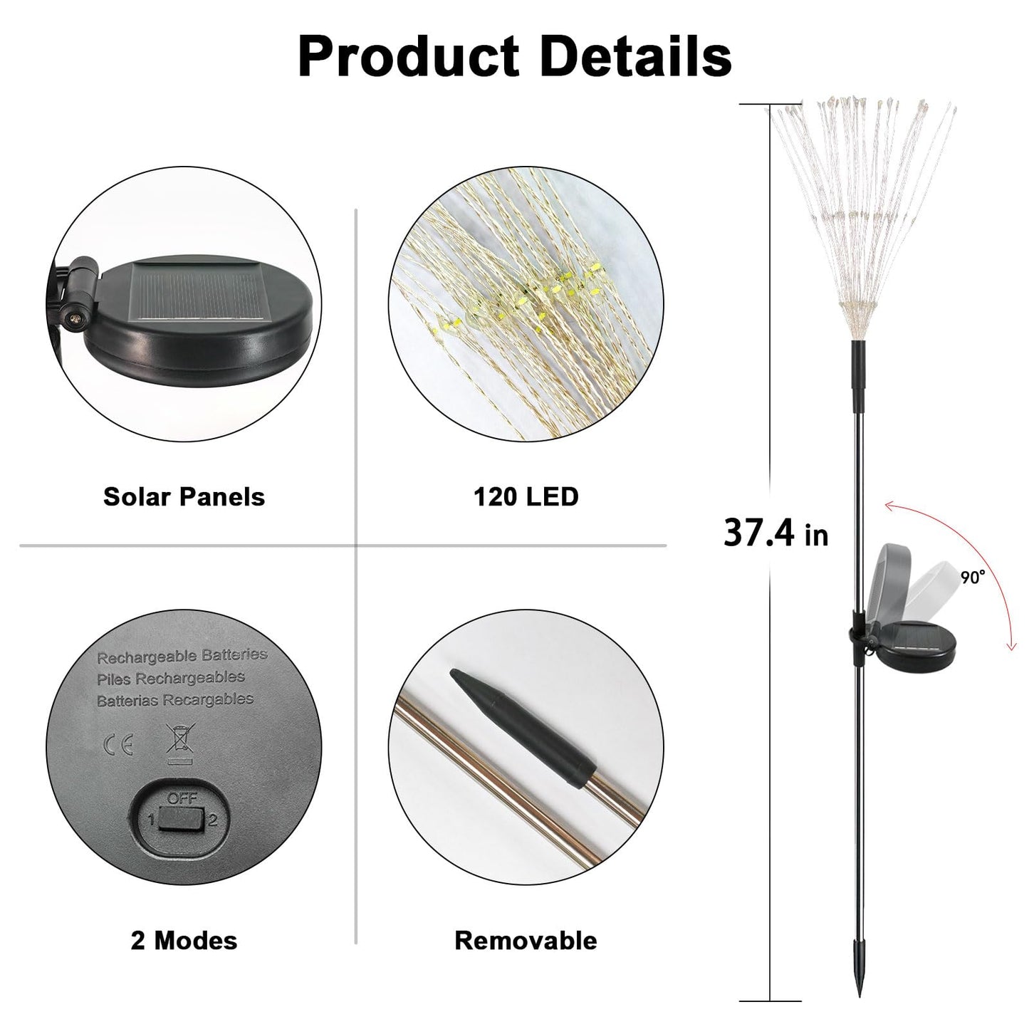 Solar Garden Lights Outdoor, 4 Pack 120 LED Twinkling Firework Lights Decorative with 2 Modes, Outdoor Waterproof Solar Starburst Light for Outside Yard Pathway Garden Decor, Warm White
