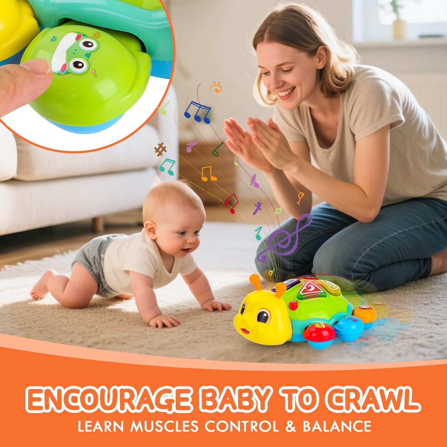 AUUGUU Musical Baby Toys, Infant Light up Music Toys Tummy Time Development, Crawling Toy for 6 7 8 9 10 11 12+ Month Old, Christmas Birthday Gifts for Babies