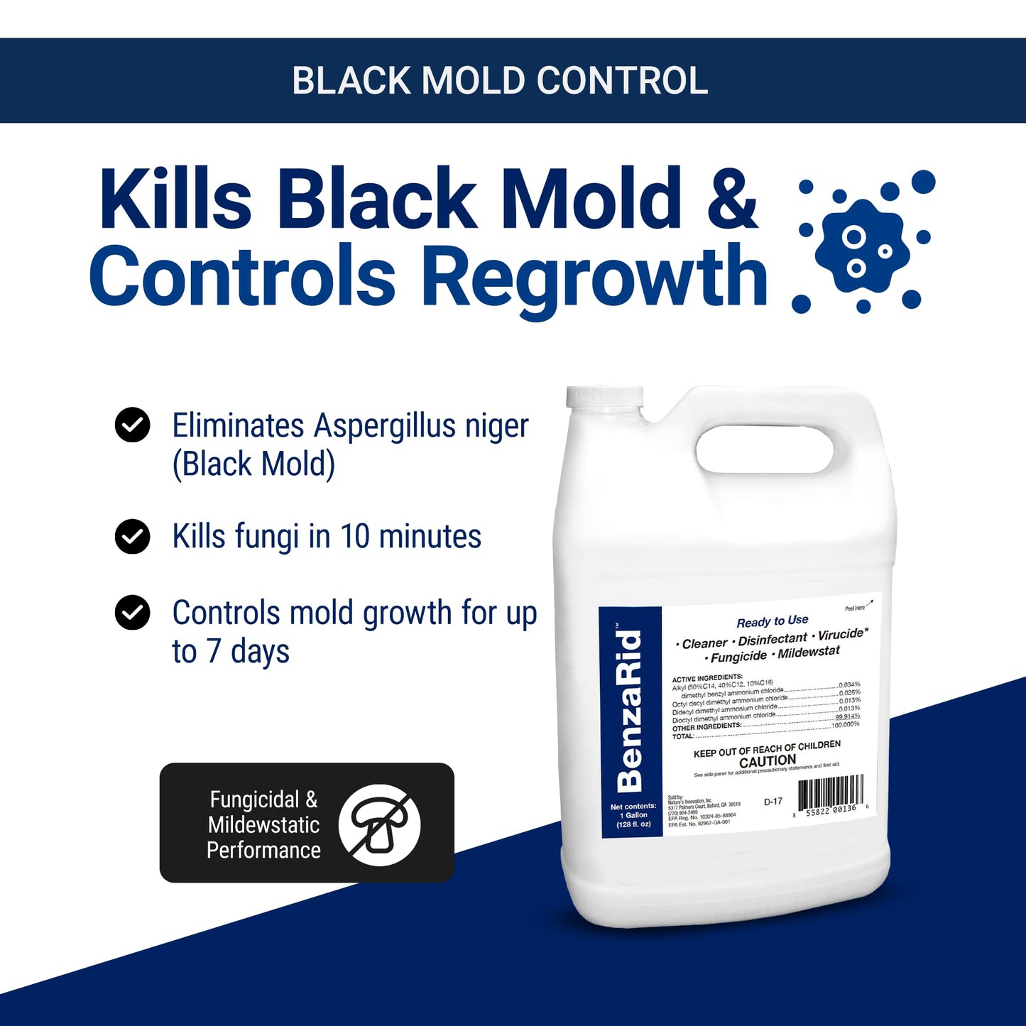 BenzaRid Hospital Disinfectant Virucide Spray Kills 99.99% of MRSA, COVID-19, H5N1, Staph, Avian Flu, Bacteria & Mold | EPA Reg. for Medical, Dental, Veterinary, Farm & Home Use 32 oz