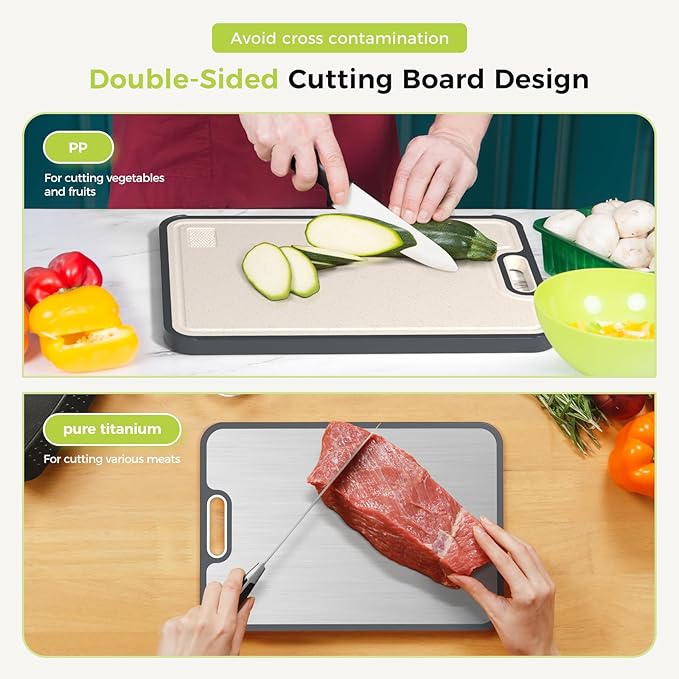 Titanium Cutting Board for Kitchen, Food Grade Pure Titanium/PP, Cutting Board Double Sided, Easy to Clean[18”*12.5”+15.5”*10.5”+12”*8.5”]