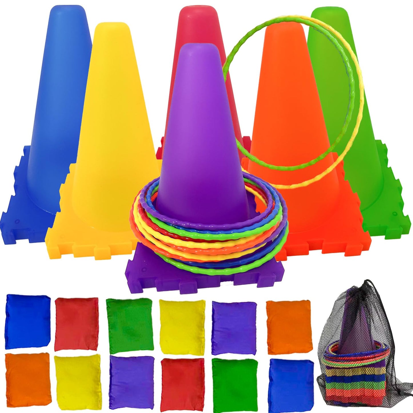 Sports & Outdoor Game Toddlers Kids,Gifts for Birthday Party Cones Carnival Bean Bags Ring Toss Tossing Games,Outdoor Toys for Kids Toddlers Ages 3 4 5 6 7 8