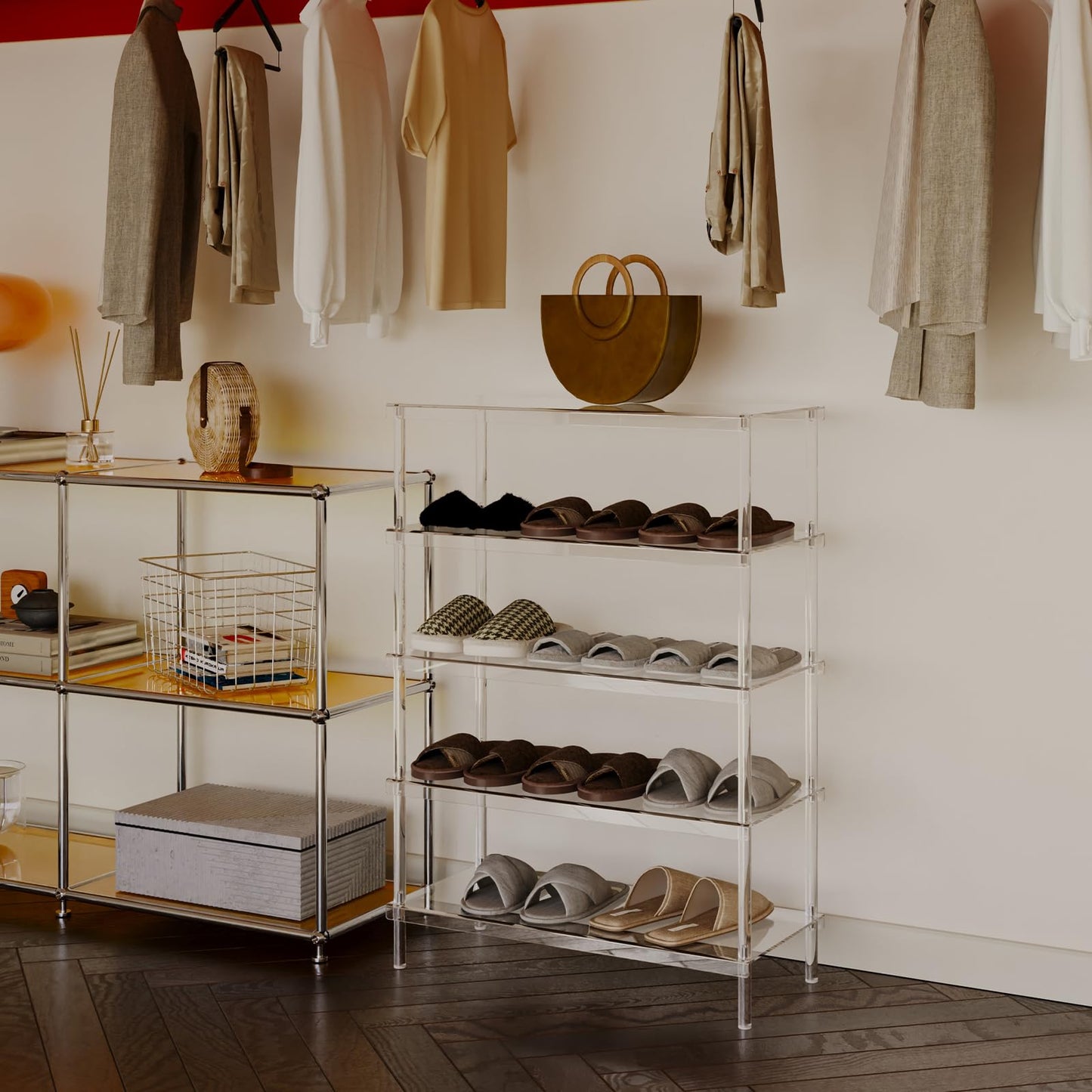 Aquiver 5-Tier Acrylic Shoe Rack - Clear Shoe Rack Organizer - Modern Shoe Storage Shelf, Holds 15-18 Pairs of Shoes for Entryway, Closet - 25.6'' L x 11.8'' W x 36.4'' H, Easy Assembly & Clean