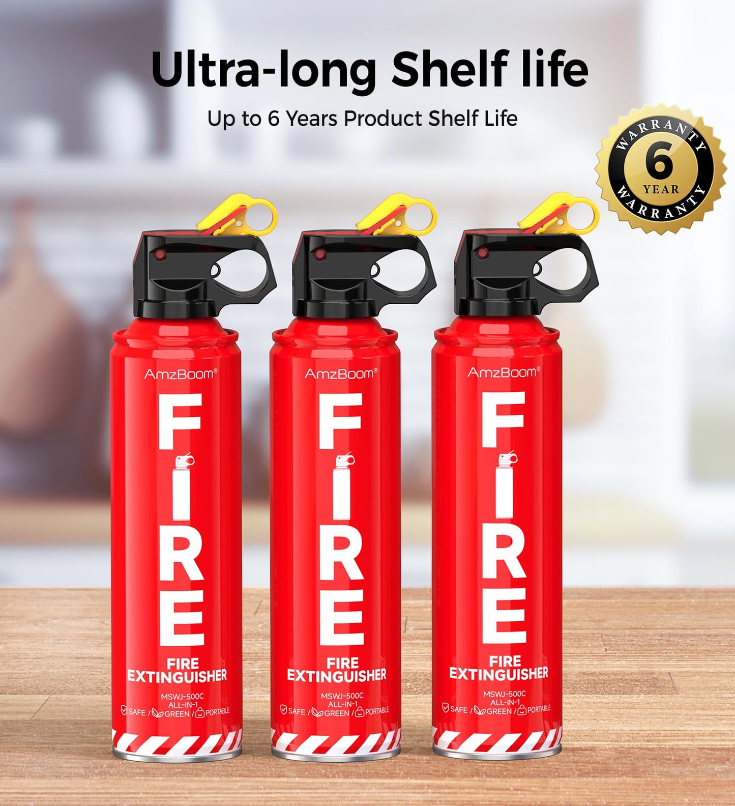AmzBoom Fire Extinguishers Water-based for Home Kitchen, Car, & Boat 3 Pack–Portable Small Fire Spray with Mounting Brackets–A,B,C,K Multi-Purpose Fire Protection, Eco-Friendly, Compact & Easy to Use.
