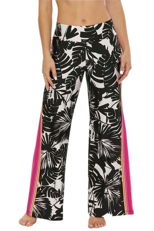 Trina Turk Lennox - Women's Slit Swim Pants, Split Side, Wide Leg, Beach Cover Ups for Women, Black Vanilla, Large