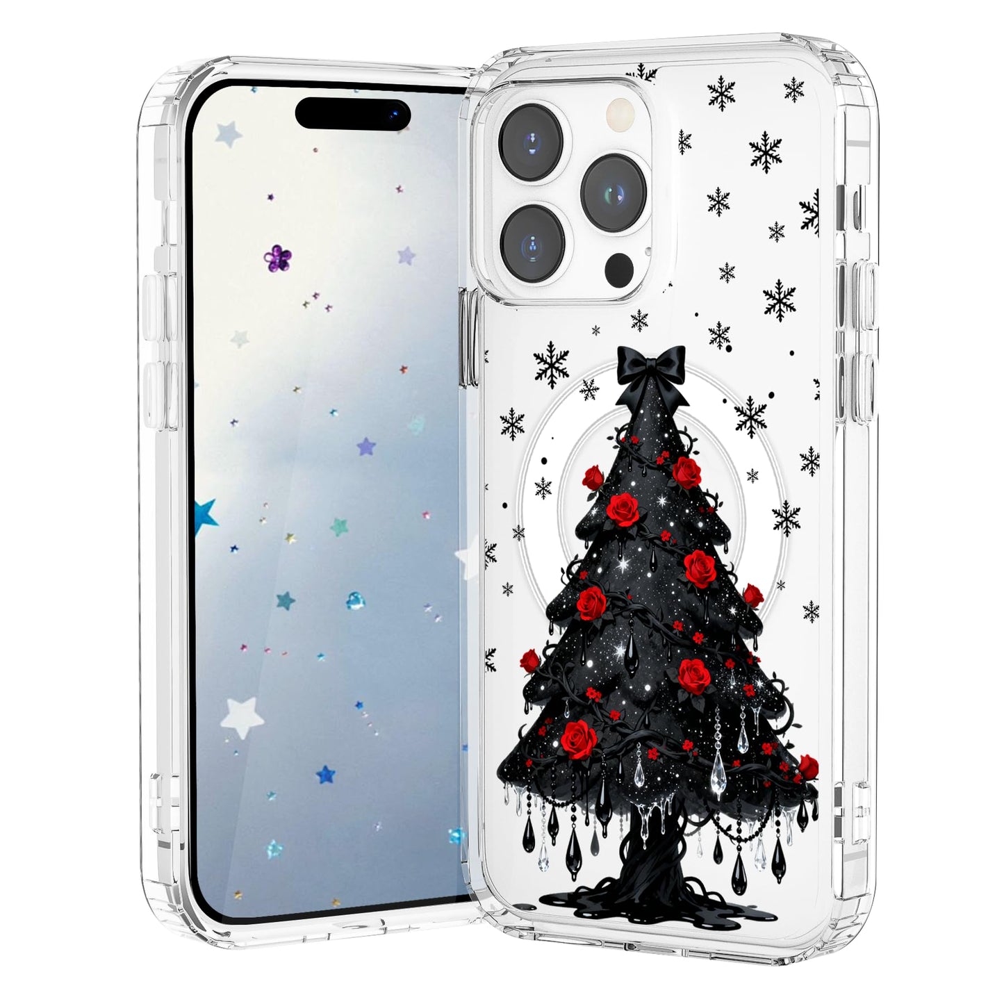VibrantFruitique Christmas Case for iPhone 17 Air,Gothic Rose Xmas Tree Clear Magnetic Case,Compatible with MagSafe,Soft TPU Bum