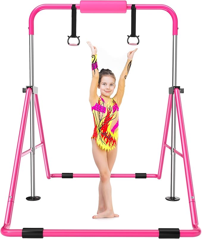 Safly Fun Foldable Gymnastics Bar for Kids, Adjustable 35"-51", Sturdy 145 lbs Capacity, Easy-to-Assemble, Gymnastics Equi...