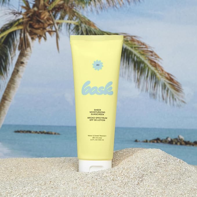Bask Suncare SPF 30 Sheer Moisturizing Sunscreen Lotion - Broad Spectrum UVA/UVB Protection, Dermatologist Recommended, Hydrating, Lightweight & Fast Absorbing, No White Cast, Travel Size, 3.4 fl oz