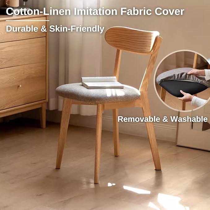 Hymus 100% Solid Oak Wood Dining Room Chairs - Practical Kitchen Chairs for Dining Room, Kitchen, Living Room (4, Natural with White Cushion)