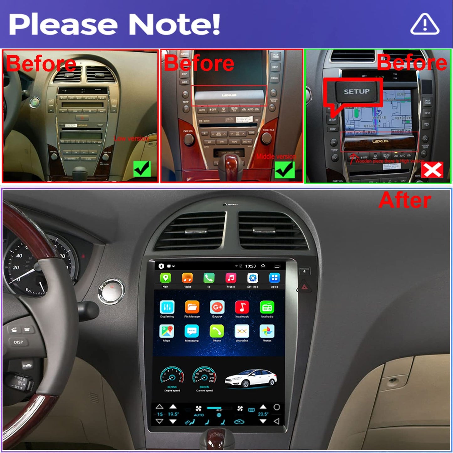 For Lex Es350 Radio Upgrade 2007-2012,Android Stereo Replacement,Ips Touch Screen,Quad-Core Cpu,2G Ram 32G Rom,Build In Wireless