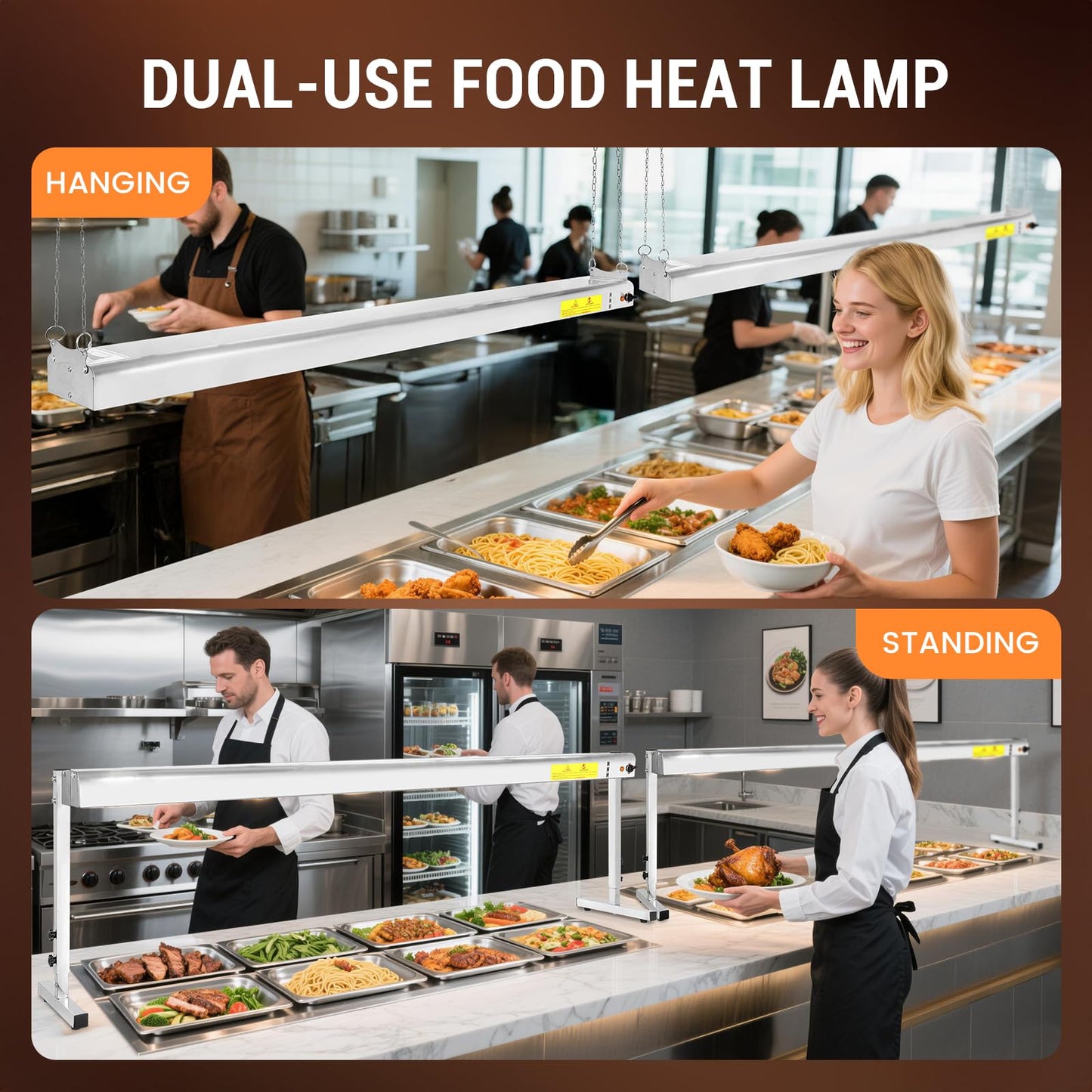 Hiteemer 60-Inch Food Heat Lamp, 1450W Commercial Food Warmer Electric Strip Heater Overhead Stainless Steel Catering Heating Lamp for Buffet Restaurant Parties Kitchen, Silver 115V