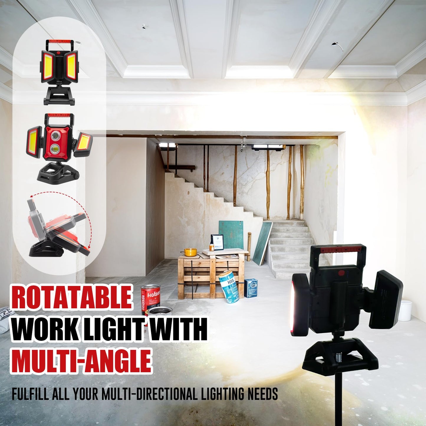 SYLSTAR 40W Rechargeable Work Light, 4000LM Magnetic Work Light, Foldable&360° Rotatable Led WorkLight with Big Clamp, 5 Light Modes, Waterproof Job Site Lighting for Garage Workshop Car Repairing