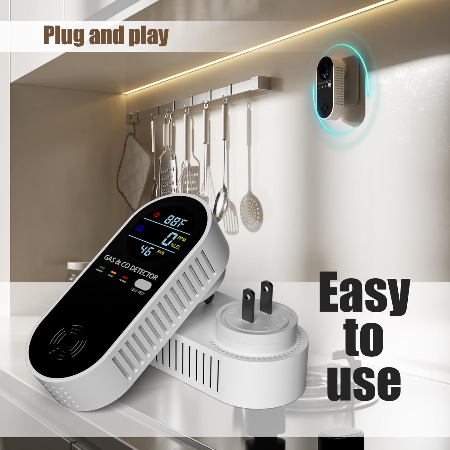Plug in Natural Gas Detector ＆ Carbon Monoxide Detector 4 in1 CO Methane Combustible Combination Gas Detector Plug and Play for RV Home Travel