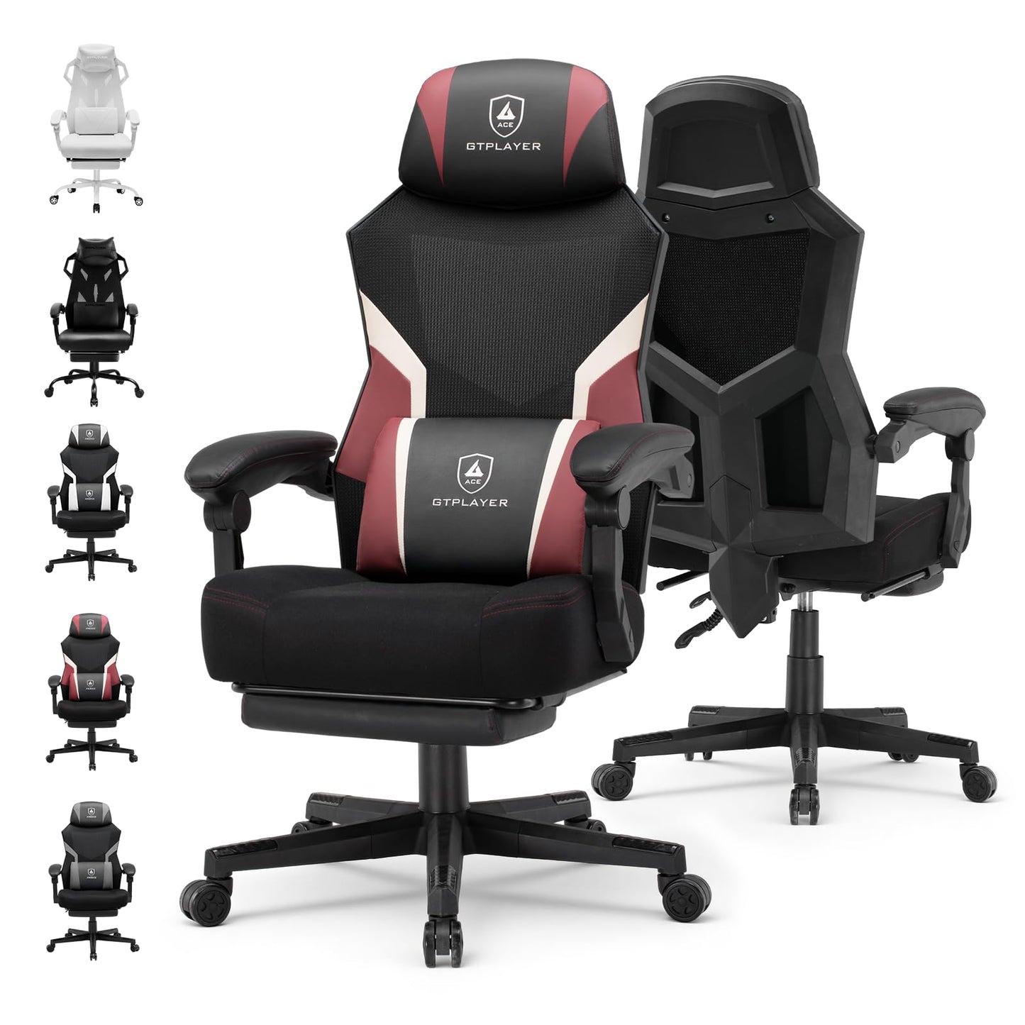 GTPLAYER Computer Chair with Adjustable Footrest, Ergonomic Gaming Chair with Headrest and Lumbar Support, Breathable Mesh Office Chair for Adults, High Back Reclining Desk Chair for Gaming and Office