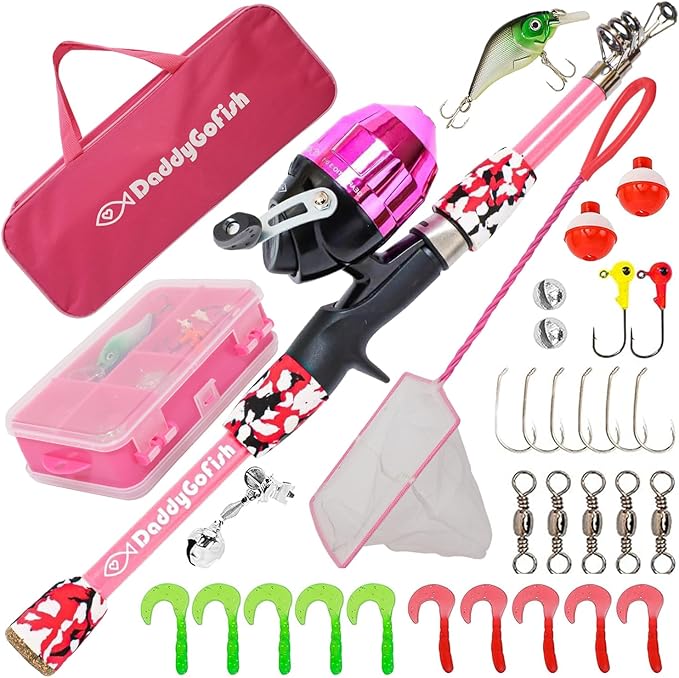 DaddyGoFish Kids Fishing Pole - Rod Reel Combo Tackle Box Starter Set - First Year Small Gear Kit for Boys Girls Toddler Y...