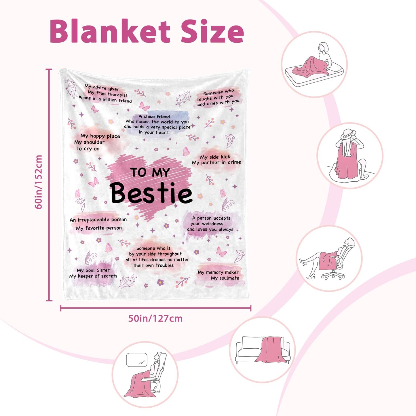 INXENG Best Friend Blanket - Bestie Gifts for Women Best Friend, Birthday Gifts for Women Friendship, Best Friends Birthday Gifts, Friendship Gift for Friends Female, Bestie Blanket, 50"x60"