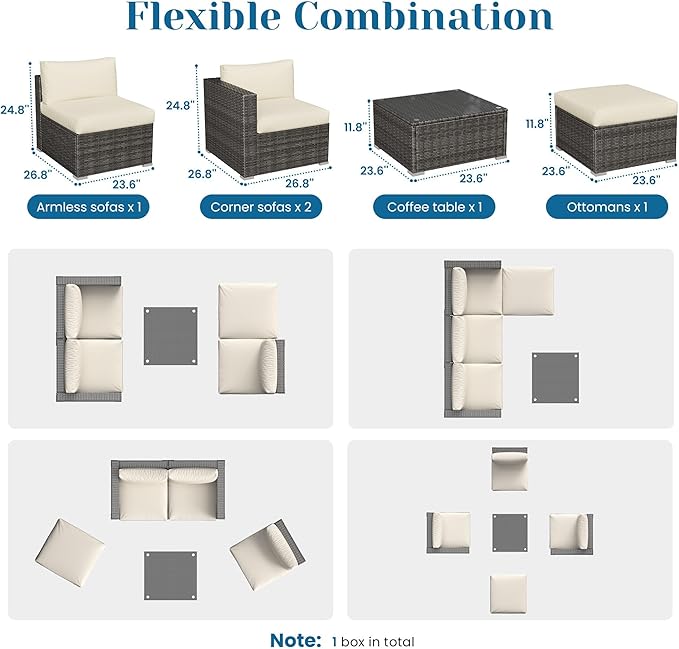 May in Color Outdoor Patio Furniture Set, Rattan Outdoor Sectional Furniture, Patio Conversation Sets for Balcony, Porch, Backyard, Deck, Garden, Beige