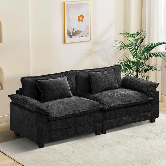 Oprisen 86" Modular Sectional Sofa, Comfy Cloud Couch Sectional Sofa with Ottoman, Chenille Sofa Sleeper Deep Seat Sofa with Throw Pillows for Living Room (Black, 86"- Loveseat)