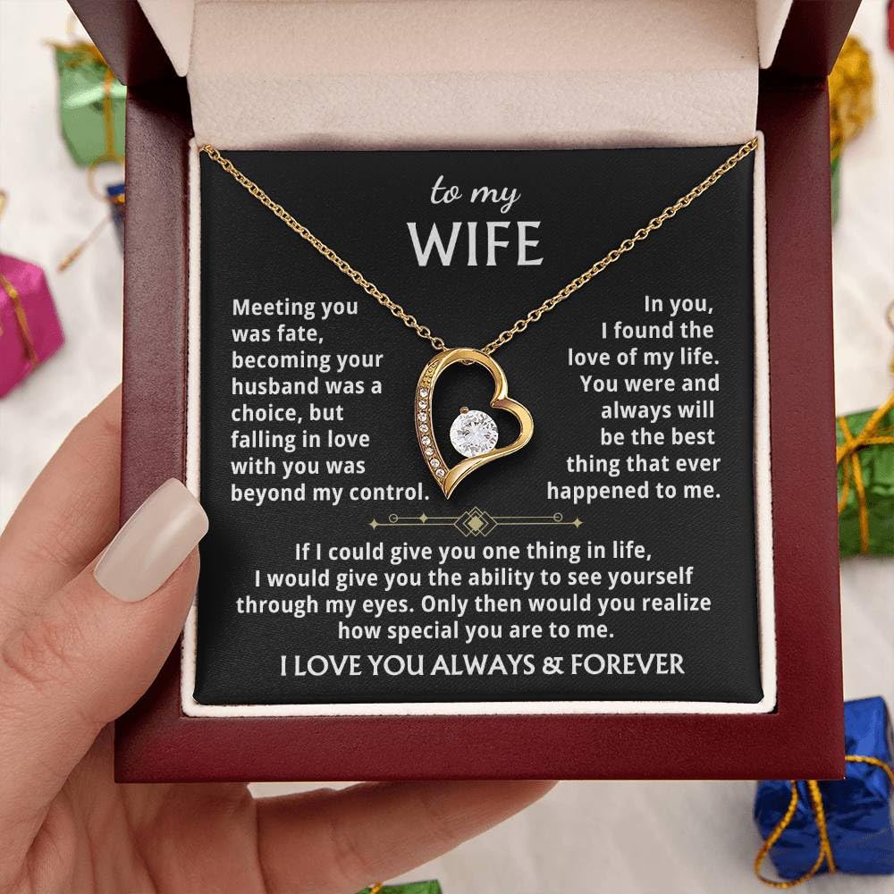 Momavo Jewelry To My Wife - the best thing that ever happened to me ,Forever Love Necklace , Gift For Wife, Gift for her ,Gifts For Wife Romantic, Christmas Birthday Gift, Valentine Gift (Luxury Box w/ LED LIGHT, 14k Yellow Gold Finish)