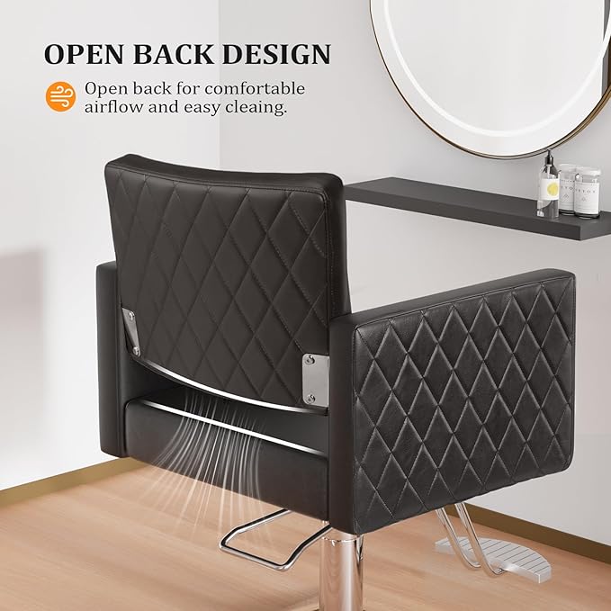 Salon Chair for Hair Stylist Wide Seat, Hydraulic Barber Chair with Aluminium Alloy Footrest, Black Hair Salon Chair Styling Heavy Duty, Beauty Spa Cosmetology Shampoo Hairdressing Equipment