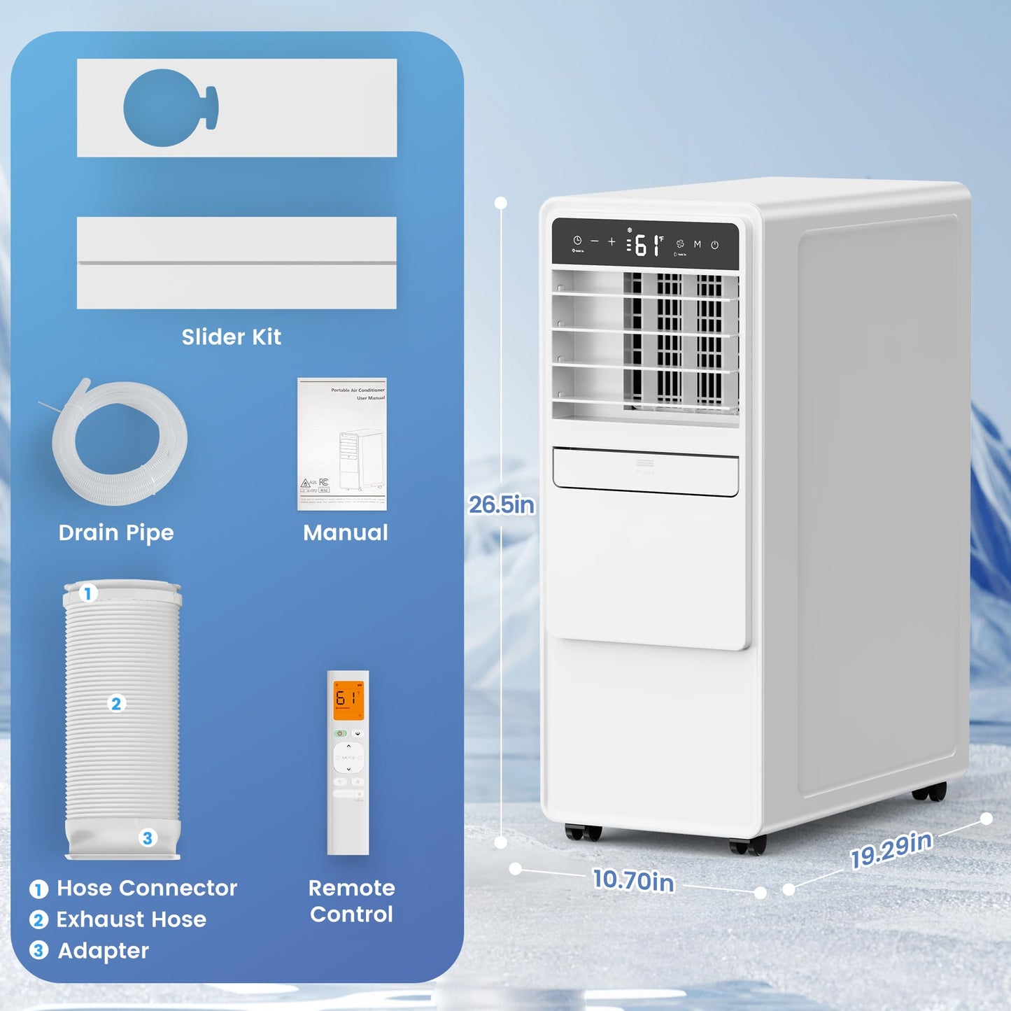 DOMANKI 12000 BTU Portable Air Conditioners for Room up to 500 sq.ft, 3-in-1 Free Standing Quiet Portable AC Unit with Fan & Dehumidifier, Remote Control, Sleep Mode/24h Timer, 4 Speed, Auto Swing